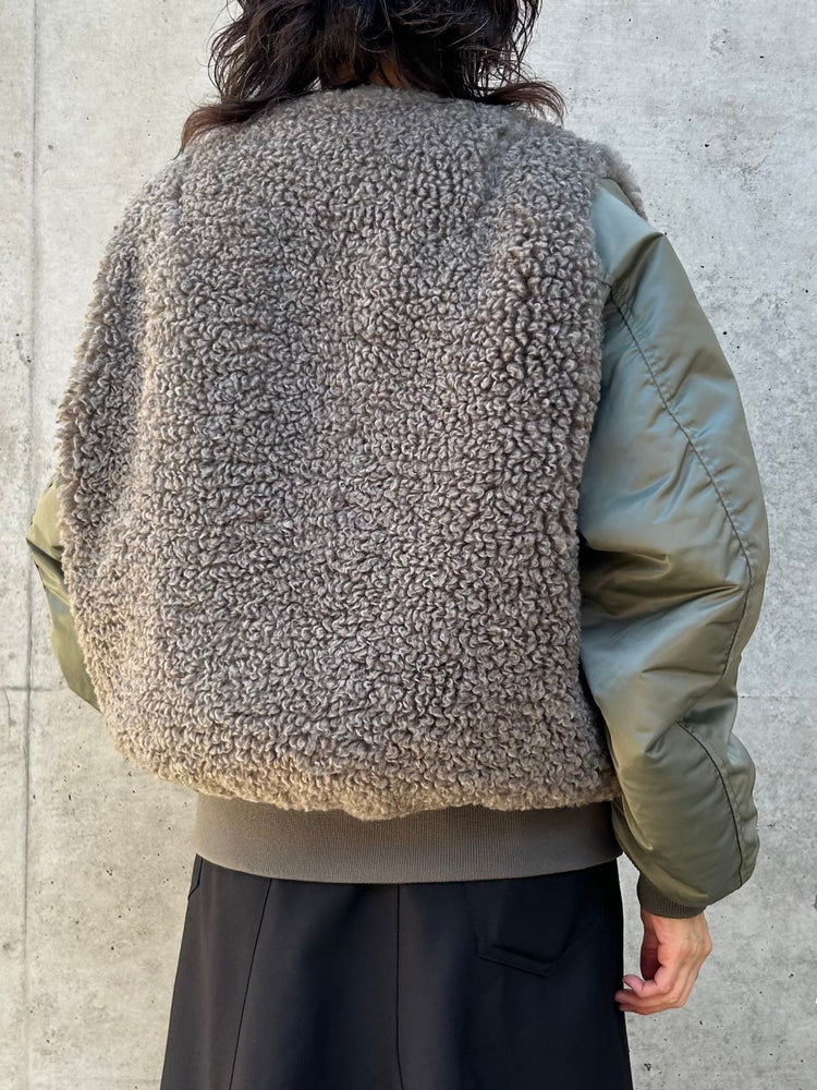 HYKE / FAUX SHEARLING TYPE MA-1 JACKET / OLIVE DRAB / 17533