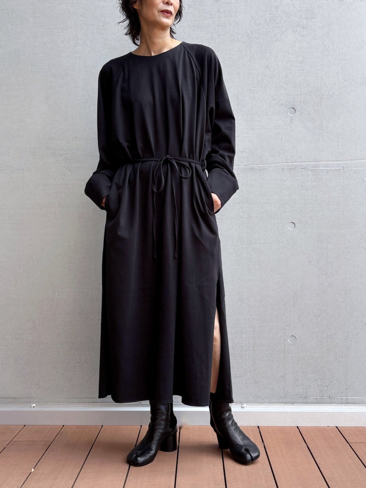 08sircus / Organic cotton jersey suede finish raglan sleeve dress / black / S26AW-DR05
