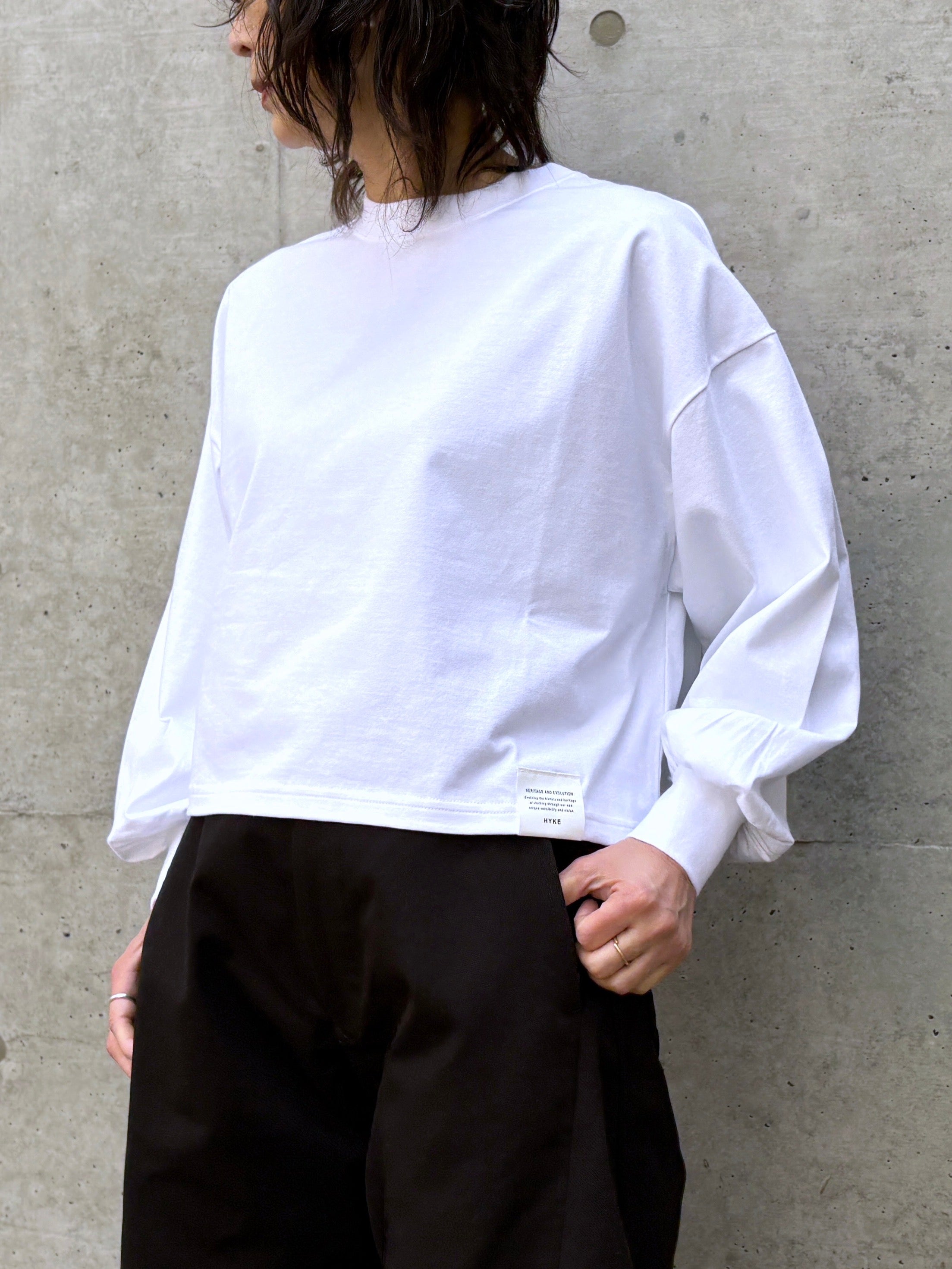 HYKE / CROPPED LONG-SLV TEE BIG FIT(6.5oz) / WHITE / 12454