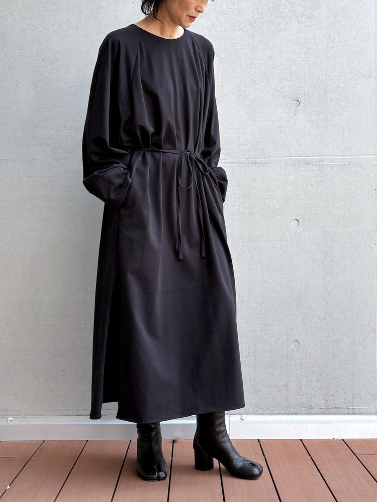 08sircus / Organic cotton jersey suede finish raglan sleeve dress / black / S26AW-DR05