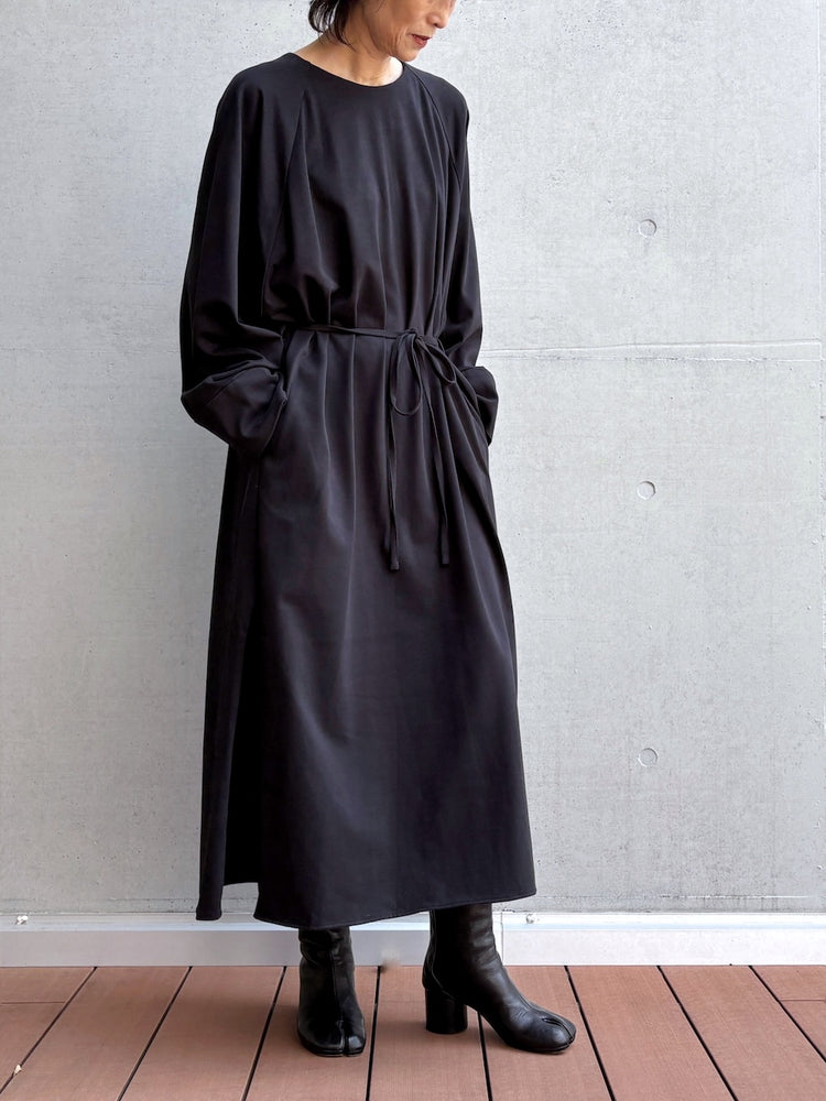 08sircus / Organic cotton jersey suede finish raglan sleeve dress / black / S26AW-DR05