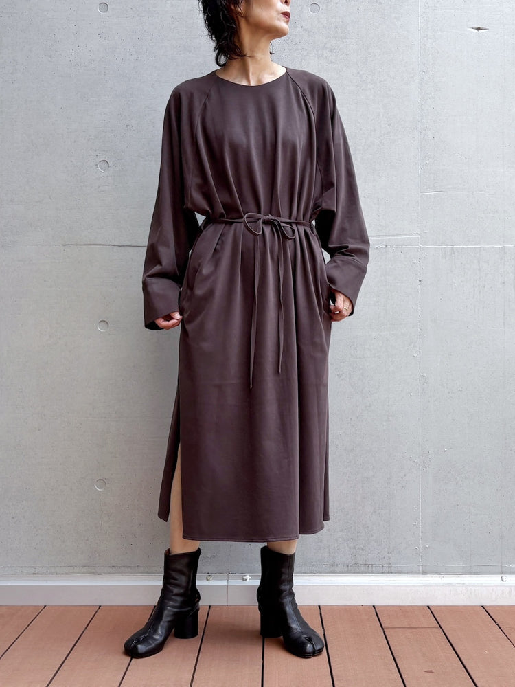 08sircus / Organic cotton jersey suede finish raglan sleeve dress / D.brown / S26AW-DR05