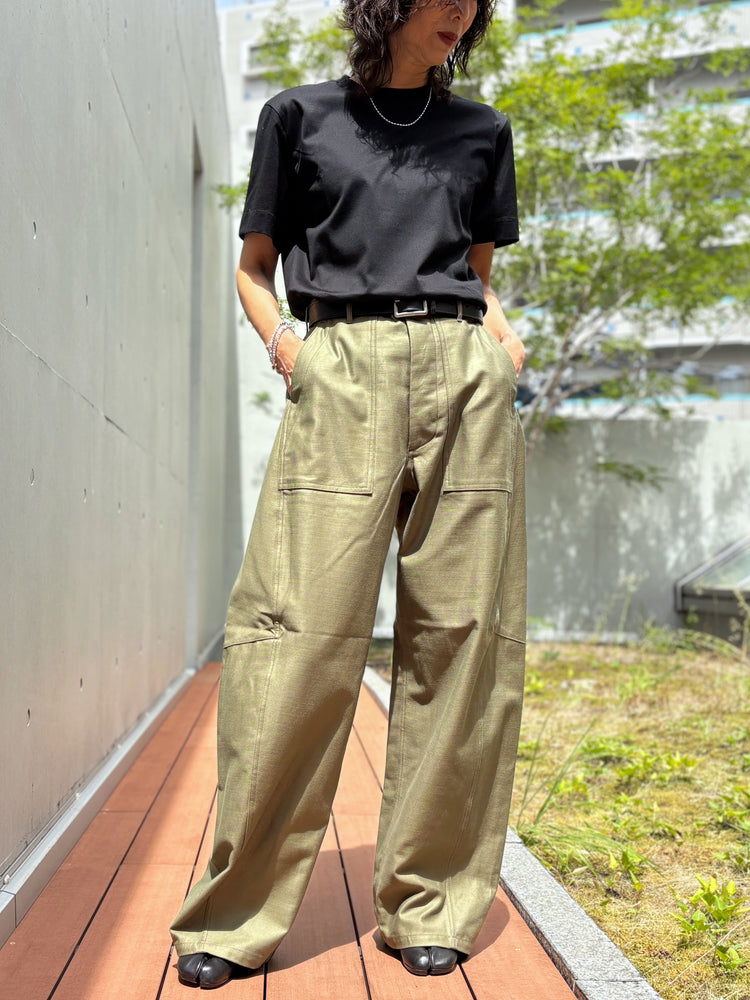 HYKE / BACK SATIN BARREL-LEG PANTS / OLIVE DRAB / 13412 /