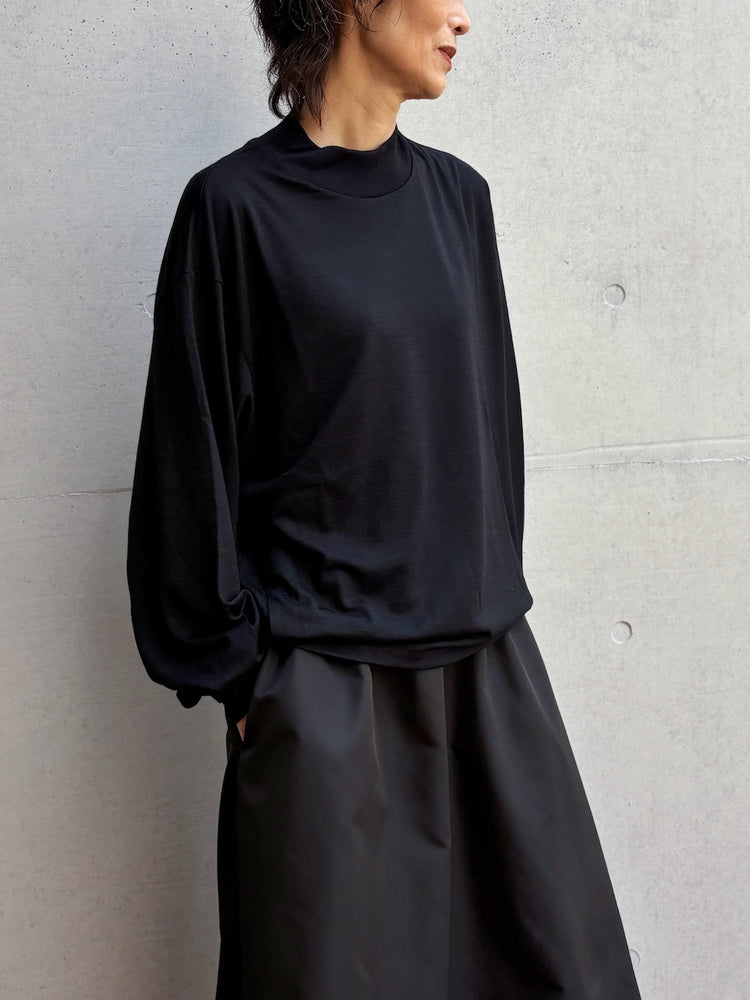 08sircus / Wool jersey mock neck top / Black / S26AW-CS04