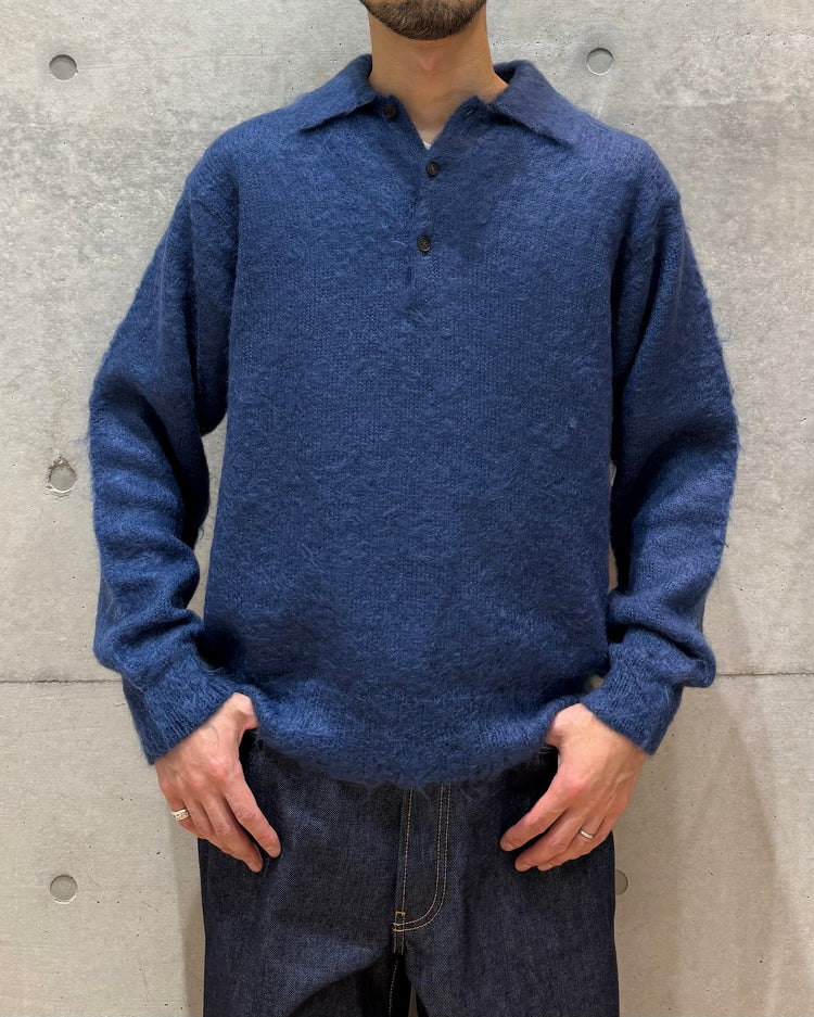 AURALEE / BRUSHED SUPER KID MOHAIR KNIT POLO / LIGHT NAVY / A26AP01KM