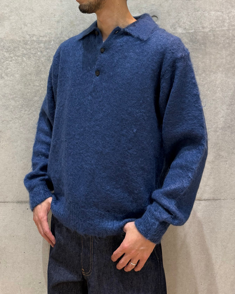 AURALEE / BRUSHED SUPER KID MOHAIR KNIT POLO / LIGHT NAVY / A26AP01KM
