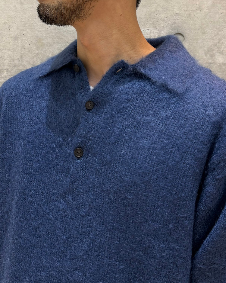 AURALEE / BRUSHED SUPER KID MOHAIR KNIT POLO / LIGHT NAVY / A26AP01KM