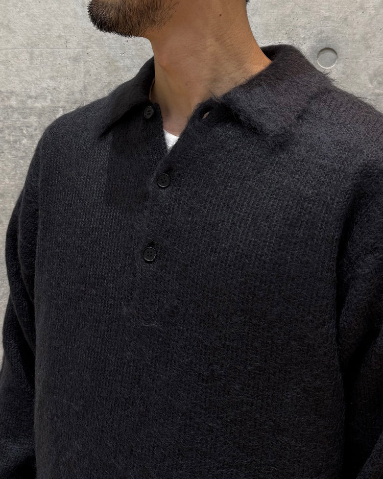 AURALEE / BRUSHED SUPER KID MOHAIR KNIT POLO / INK BLACK / A26AP01KM