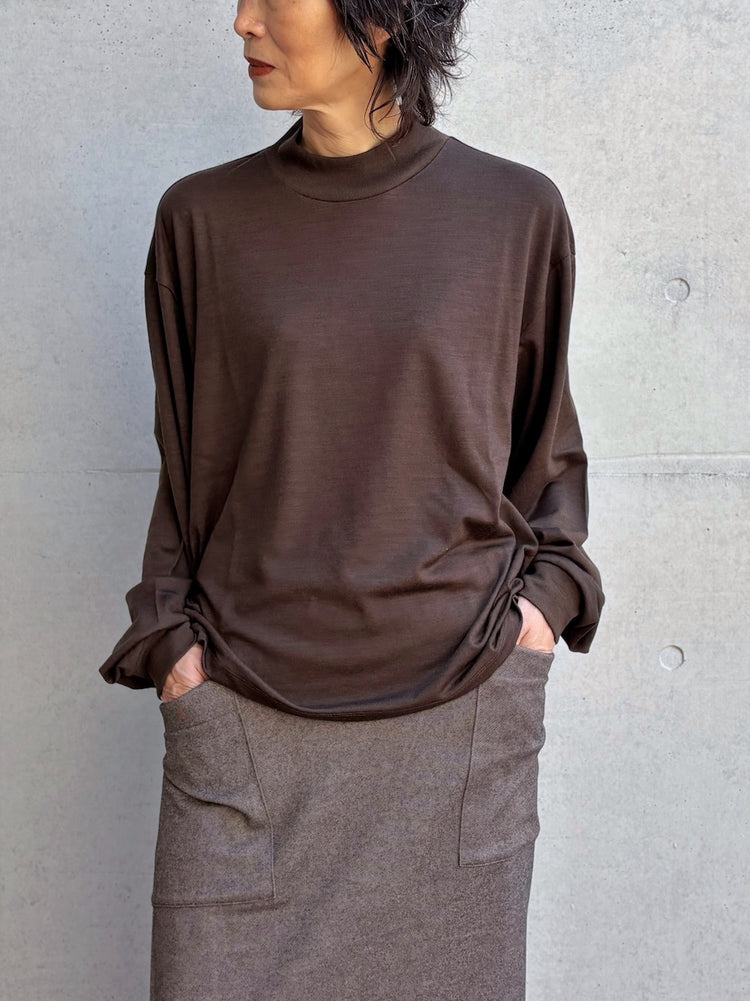 08sircus / Wool jersey mock neck top / D.brown / S26AW-CS04