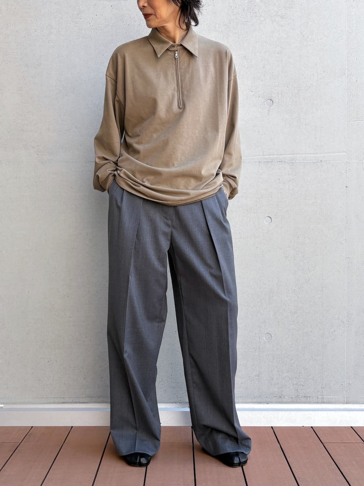 08sircus / Organic cotton jersey suede finish half zip Top / khaki / S26AW-CS06