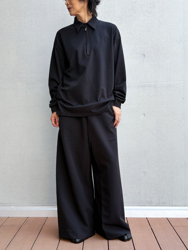 08sircus / Organic cotton jersey suede finish half zip Top / black / S26AW-CS06