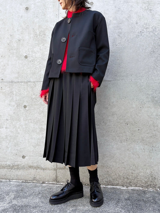 tao / ウールギャバ後染ノーカラージャケット / BLACK / TC-J100-051