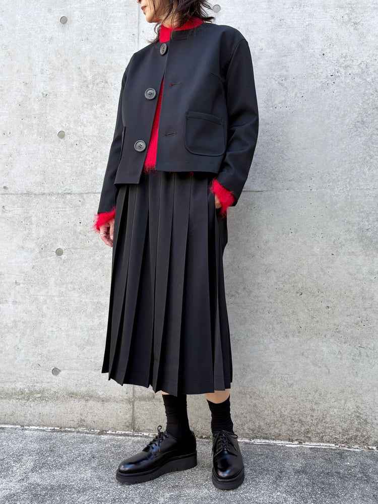 tao / ウールギャバ後染ノーカラージャケット / BLACK / TC-J100-051