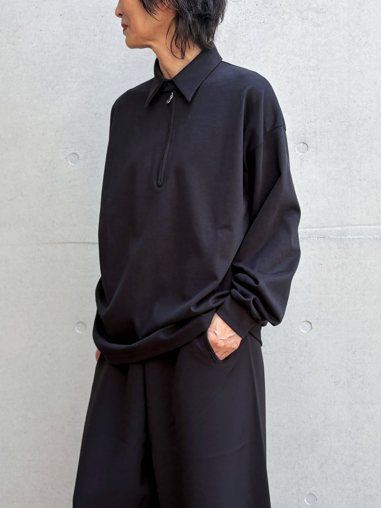 08sircus / Organic cotton jersey suede finish half zip Top / black / S26AW-CS06