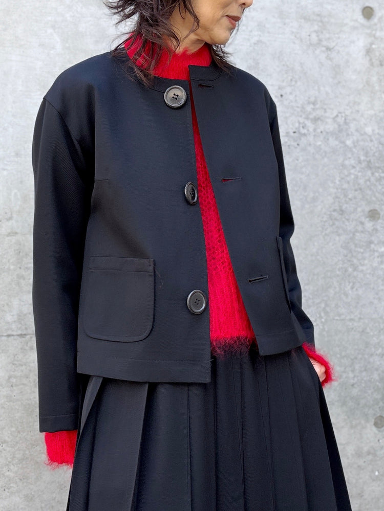 tao / ウールギャバ後染ノーカラージャケット / BLACK / TC-J100-051