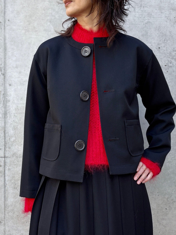 tao / ウールギャバ後染ノーカラージャケット / BLACK / TC-J100-051