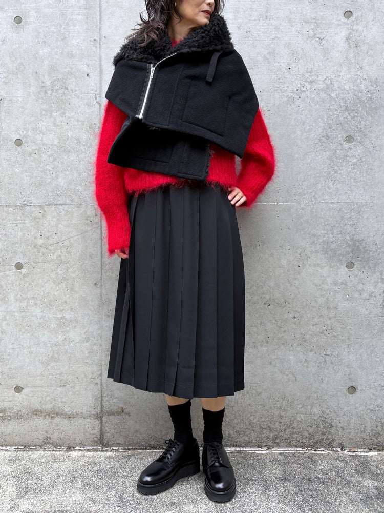 tao / ウールエステルモッサ先染×エステルフェイクファー ケープ / BLACK / TP-J017-051