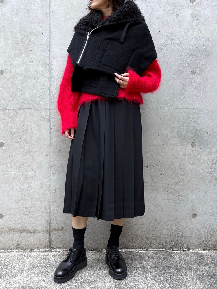 tao / ウールエステルモッサ先染×エステルフェイクファー ケープ / BLACK / TP-J017-051