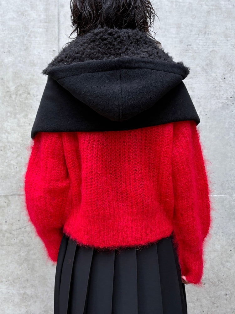 tao / ウールエステルモッサ先染×エステルフェイクファー ケープ / BLACK / TP-J017-051