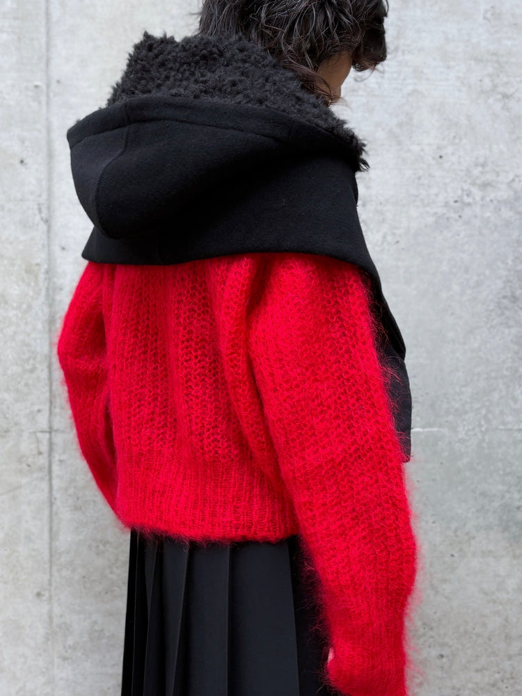 tao / ウールエステルモッサ先染×エステルフェイクファー ケープ / BLACK / TP-J017-051