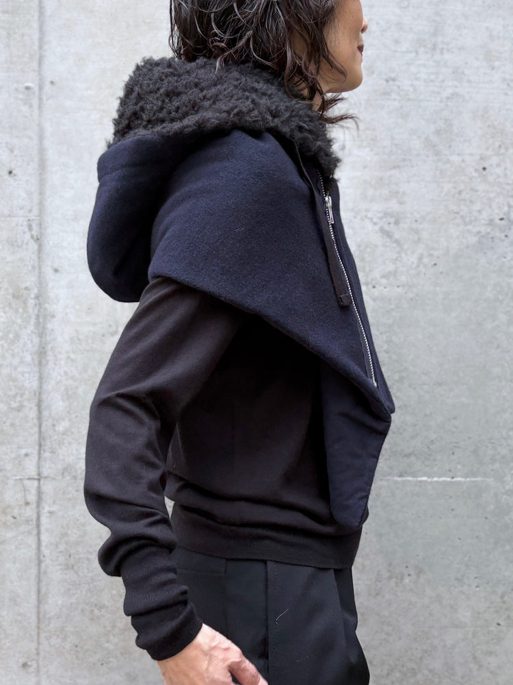 tao / ウールエステルモッサ先染×エステルフェイクファー ケープ / NAVY / TP-J017-051