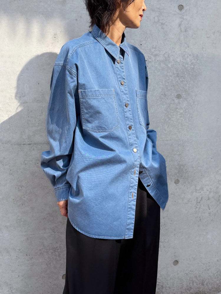 BOWTE / PIGMENT DYE WASHED WORK SHIRTS / Dusty blue / 262-01-0003