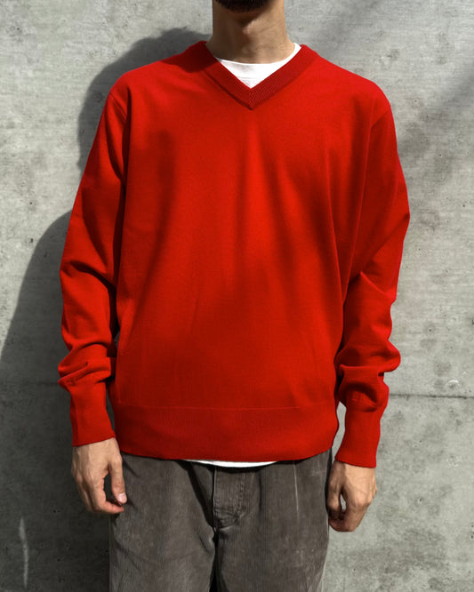 AURALEE / HIGH TWIST WOOL KNIT V-NECK P/O / RED / A25AV02CK