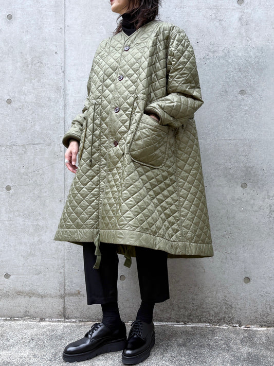 tao / エステルタフタキルティング ノーカラーコート / KHAKI / TP-C003-051