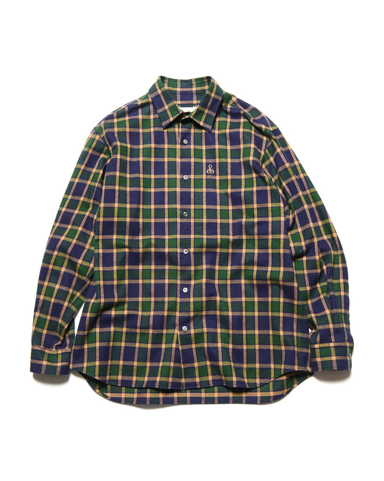 SOPHNET. / FLANNEL CHECK RELAX-FIT SHIRT / NAVY / SPNT-262005