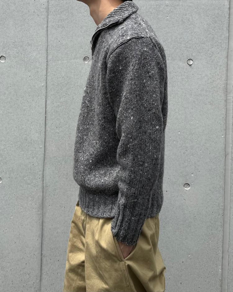 AURALEE / LOW-GAUGE HOMESPUN TWEED KNIT ZIP TURTLE / TOP CHARCOAL / A26AP01HS
