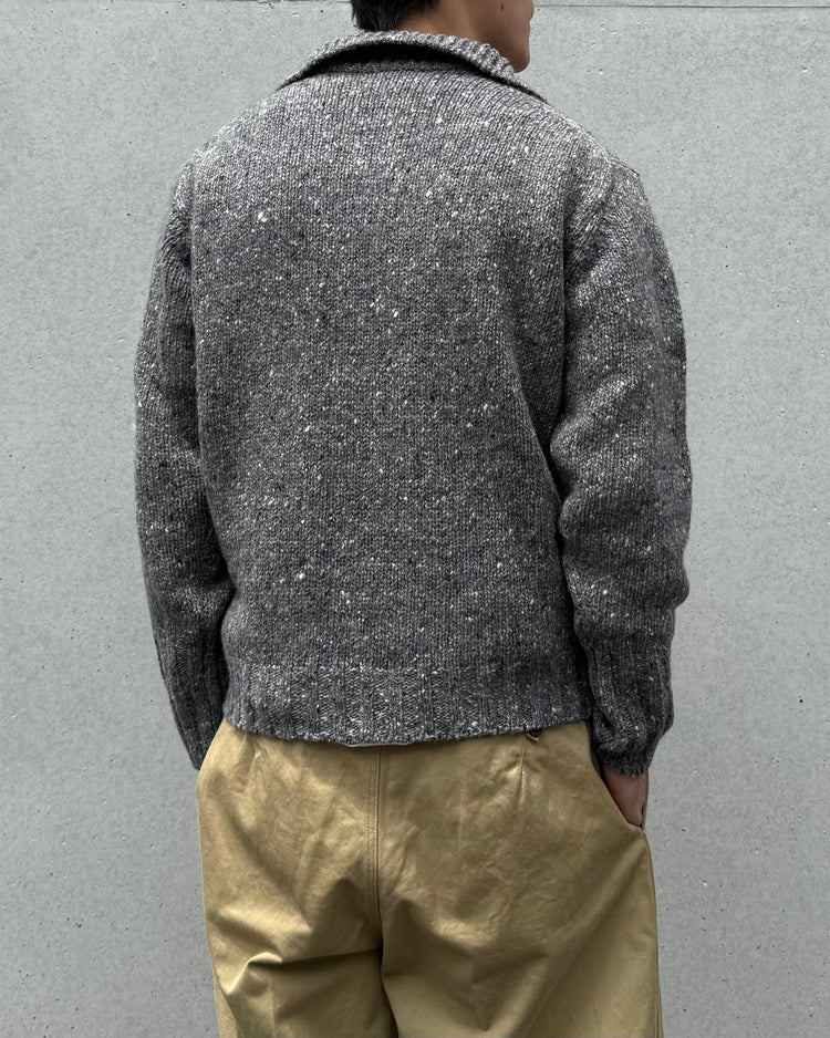 AURALEE / LOW-GAUGE HOMESPUN TWEED KNIT ZIP TURTLE / TOP CHARCOAL / A26AP01HS