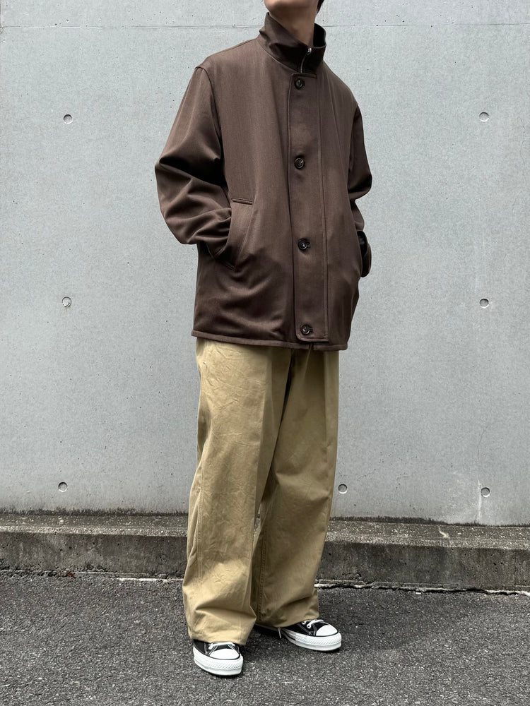 AURALEE / REVERSIBLE WOOL TWISTTED TWILL / SHEEP LEATHER HALF COAT / BROWN CHAMBRAY × BLACK / A26AC01AN