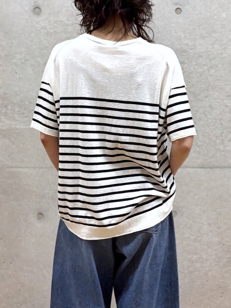 C.T.plage / Cotton cashmere half sleeve pullover / white×black / CT24119