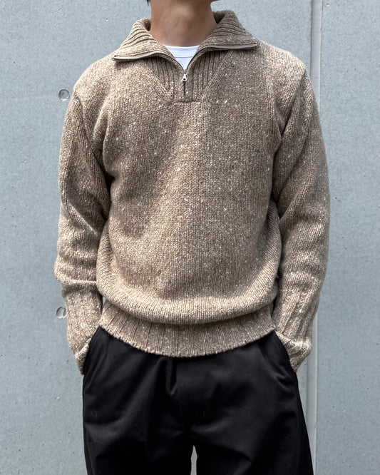 AURALEE / LOW-GAUGE HOMESPUN TWEED KNIT ZIP TURTLE / TOP BROWN / A26AP01HS