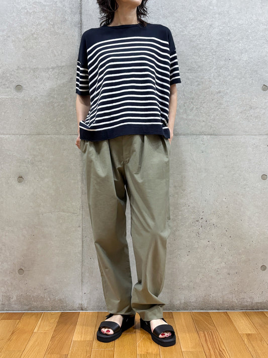 C.T.plage / Cotton cashmere half sleeve pullover / b.navy×white / CT24119