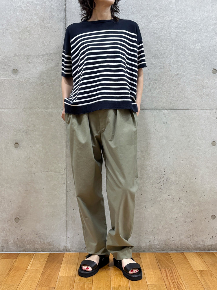 C.T.plage / Cotton cashmere half sleeve pullover / b.navy×white / CT24119