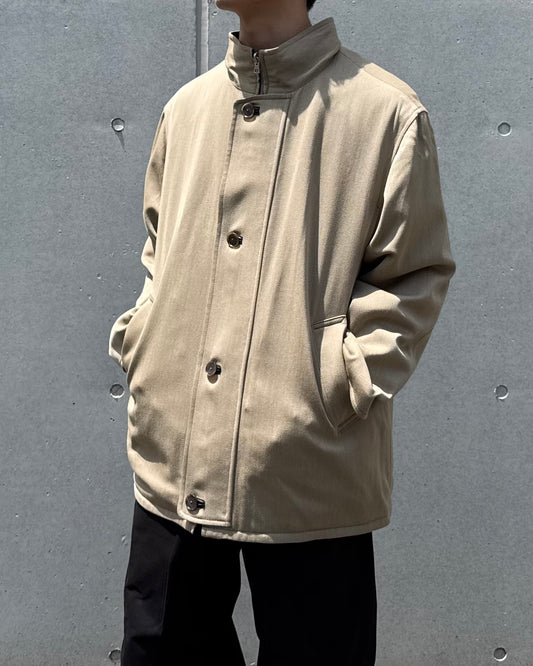 AURALEE / REVERSIBLE WOOL TWISTTED TWILL / SHEEP LEATHER HALF COAT / KHAKI BEIGE CHAMBRAY × BLACK / A26AC01AN