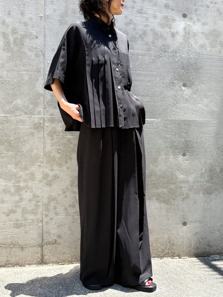 ENFÖLD / BOX PLEATS WIDE-PANTS / BLACK / 300JA431-0571