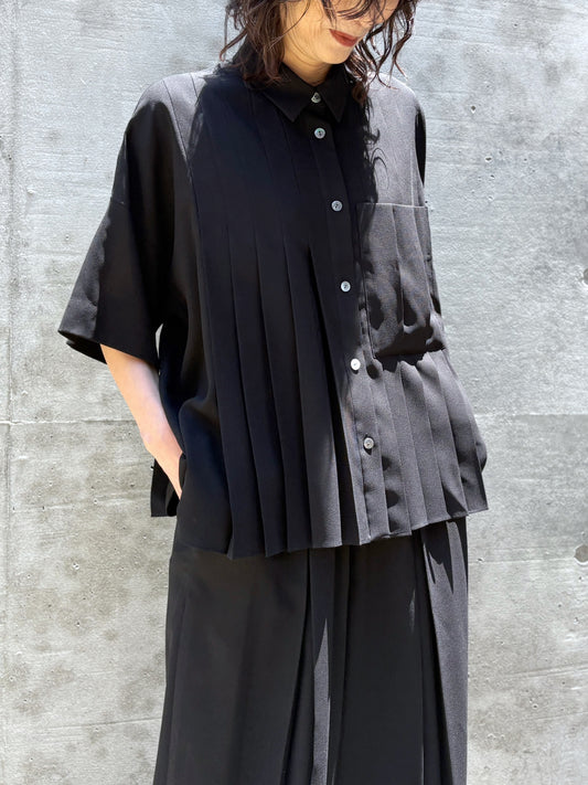 ENFÖLD / PLEATS WIDE BOX SHIRT / BLACK / 300JA230-0541