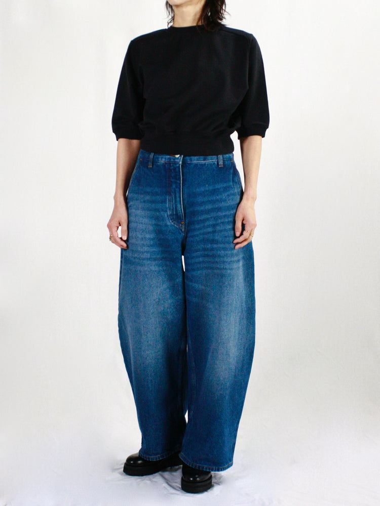 STUDIO NICHOLSON / CHALCO DENIM WIDE CROP PANT / WORN WASH INDIGO