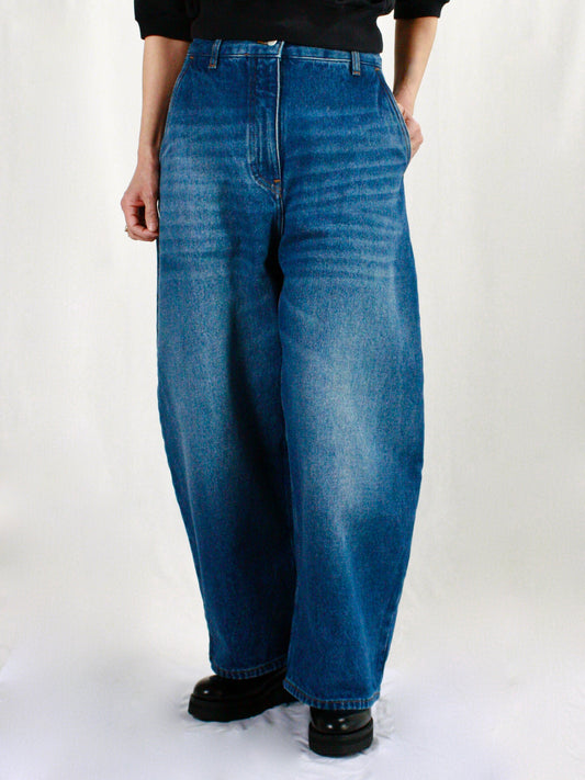 STUDIO NICHOLSON / CHALCO DENIM WIDE CROP PANT / WORN WASH INDIGO