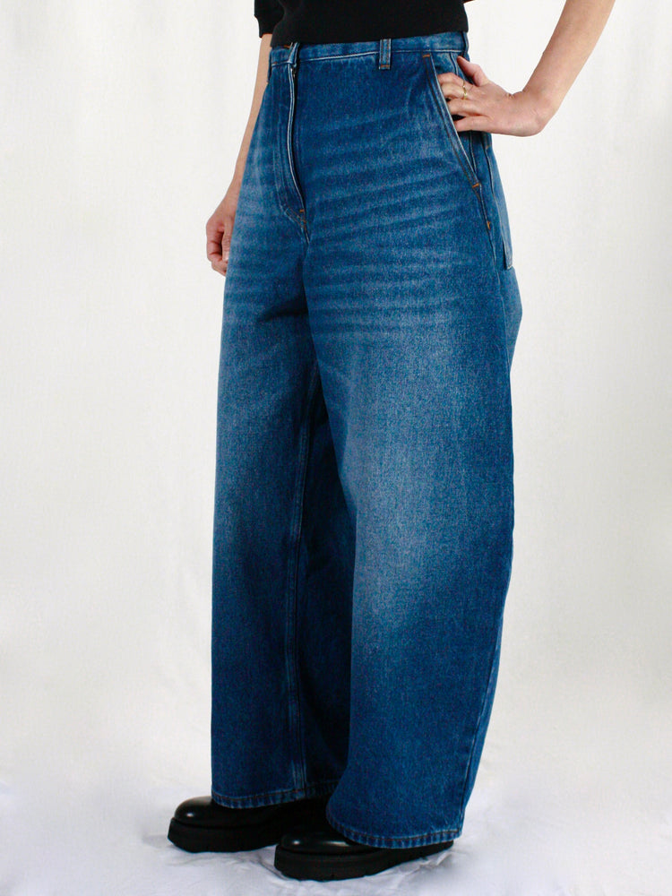 STUDIO NICHOLSON / CHALCO DENIM WIDE CROP PANT / WORN WASH INDIGO