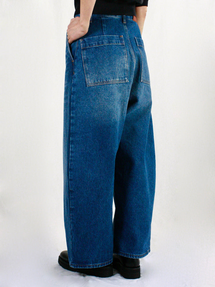 STUDIO NICHOLSON / CHALCO DENIM WIDE CROP PANT / WORN WASH INDIGO