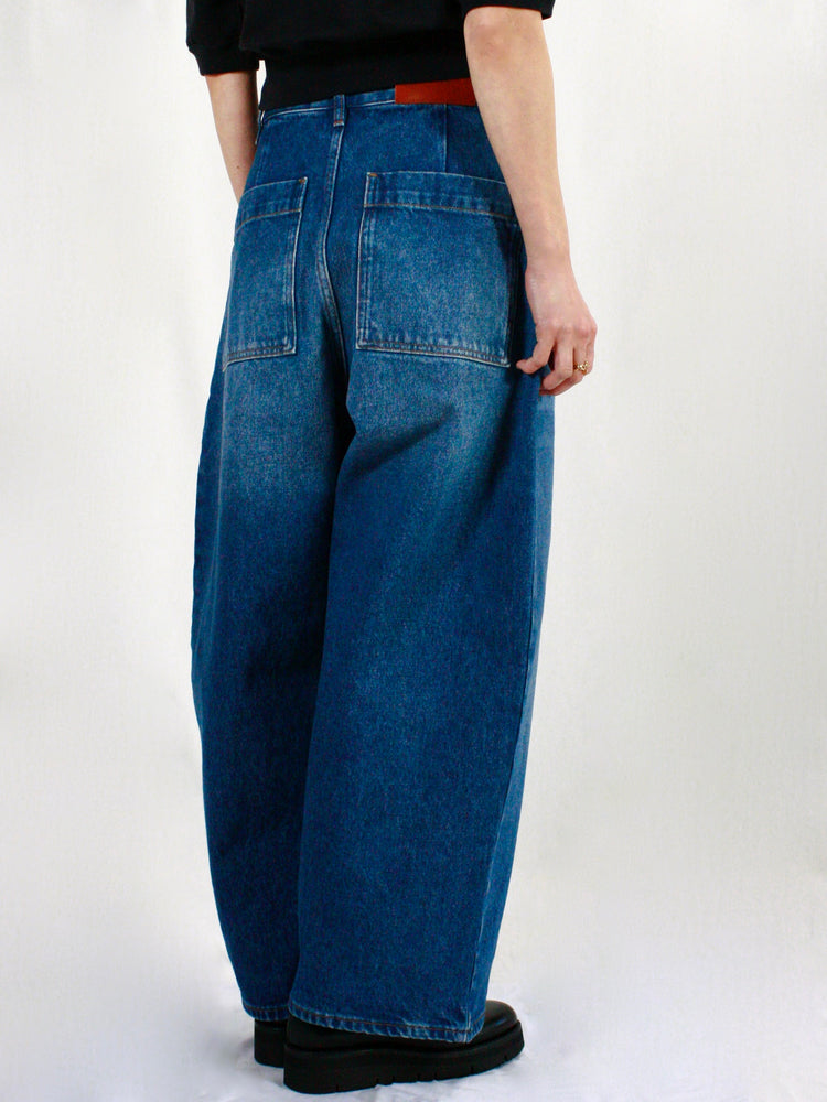 STUDIO NICHOLSON / CHALCO DENIM WIDE CROP PANT / WORN WASH INDIGO