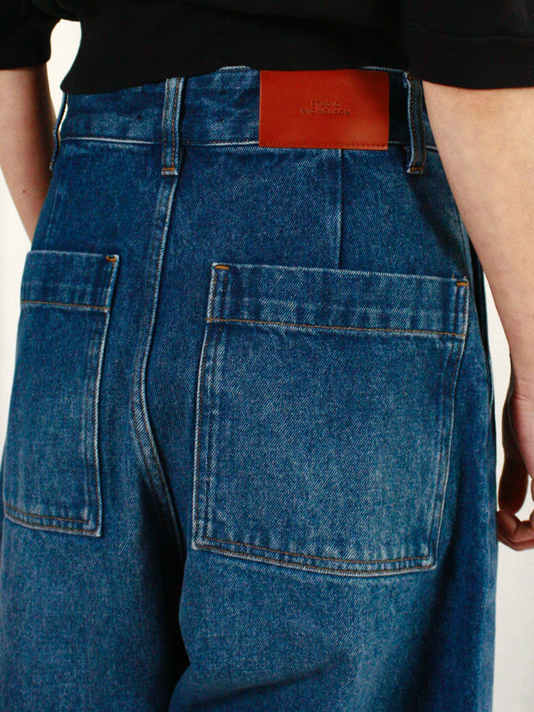 STUDIO NICHOLSON / CHALCO DENIM WIDE CROP PANT / WORN WASH INDIGO