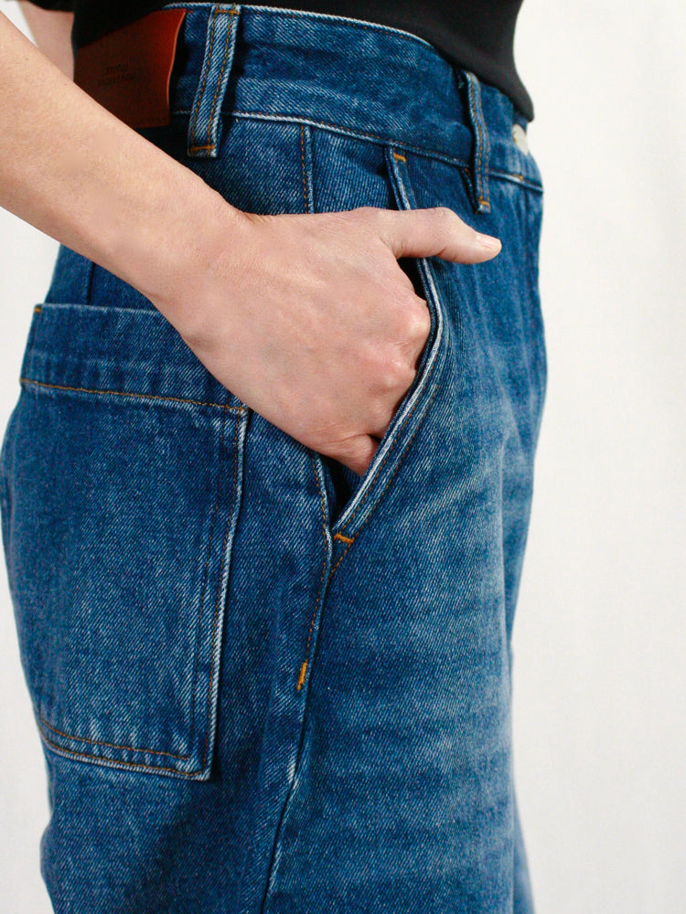 STUDIO NICHOLSON / CHALCO DENIM WIDE CROP PANT / WORN WASH INDIGO