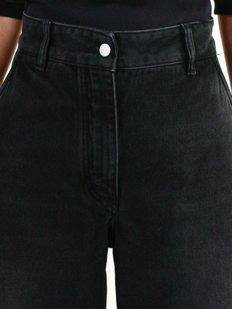 STUDIO NICHOLSON / CHALCO DENIM WIDE CROP PANT / WASHED BLACK
