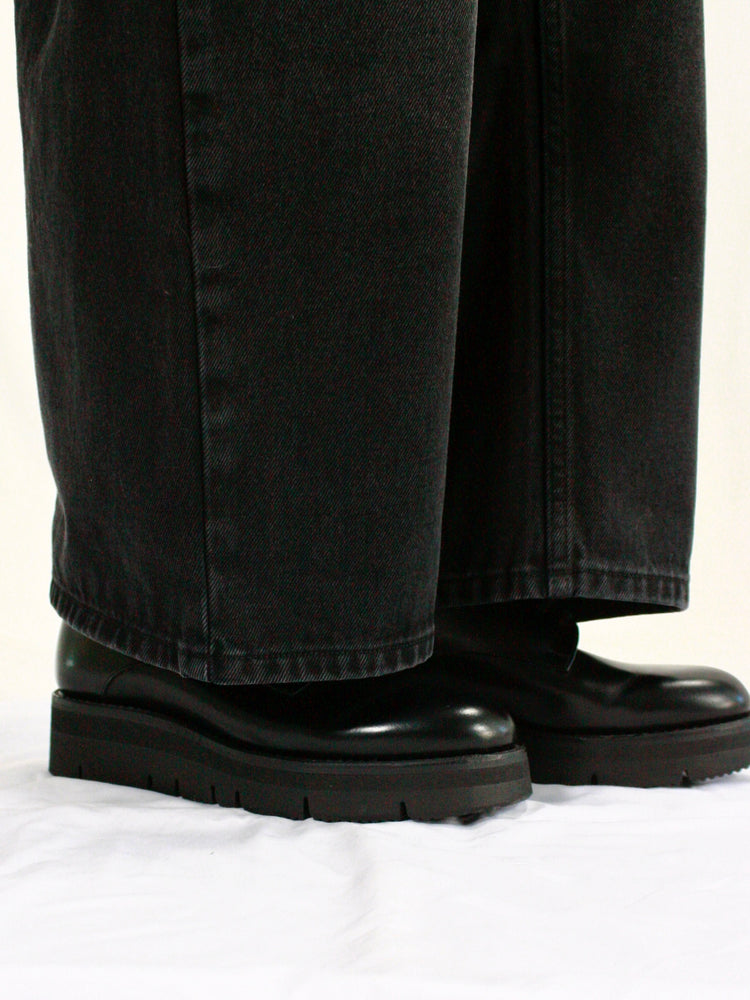 STUDIO NICHOLSON / CHALCO DENIM WIDE CROP PANT / WASHED BLACK