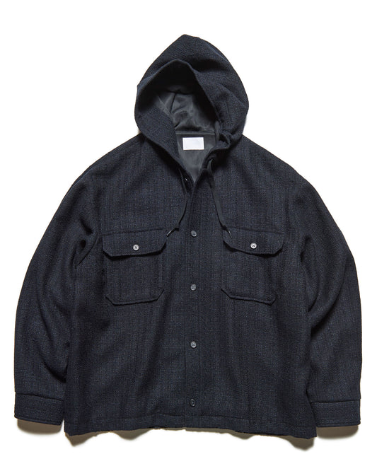 SOPHNET. / FANCY TWEED HOODED SHIRT / A(BLACK/NAVY) / SPNT-260032