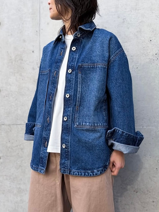 STUDIO NICHOLSON / PASO PATCH POCKET SHIRT / WORN WASH INDIGO